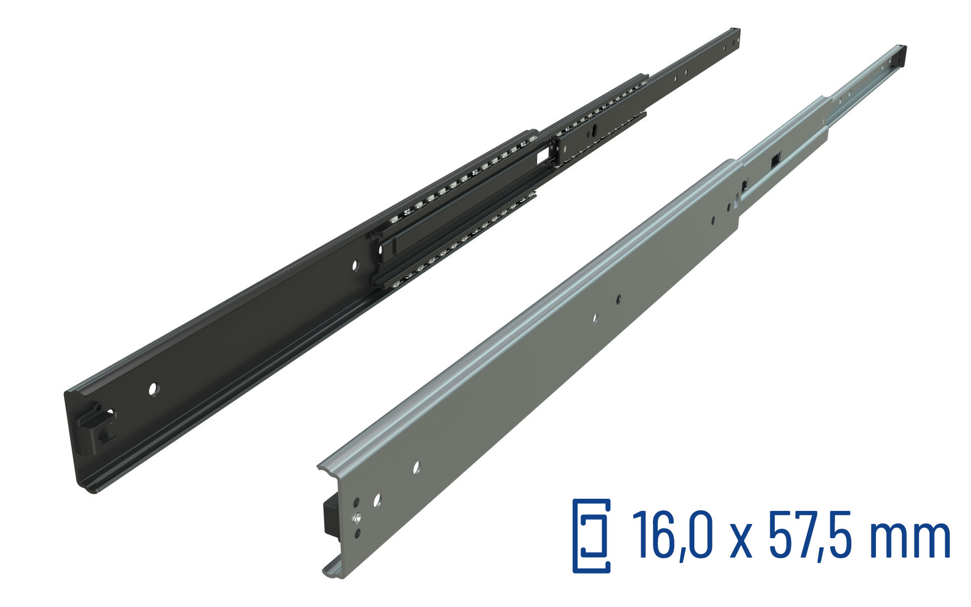 SCHOCK® MODULAR Serie 037 – Teleskopschiene mit ZM100-Oberfläche und Pulverbeschichtung RAL 7016