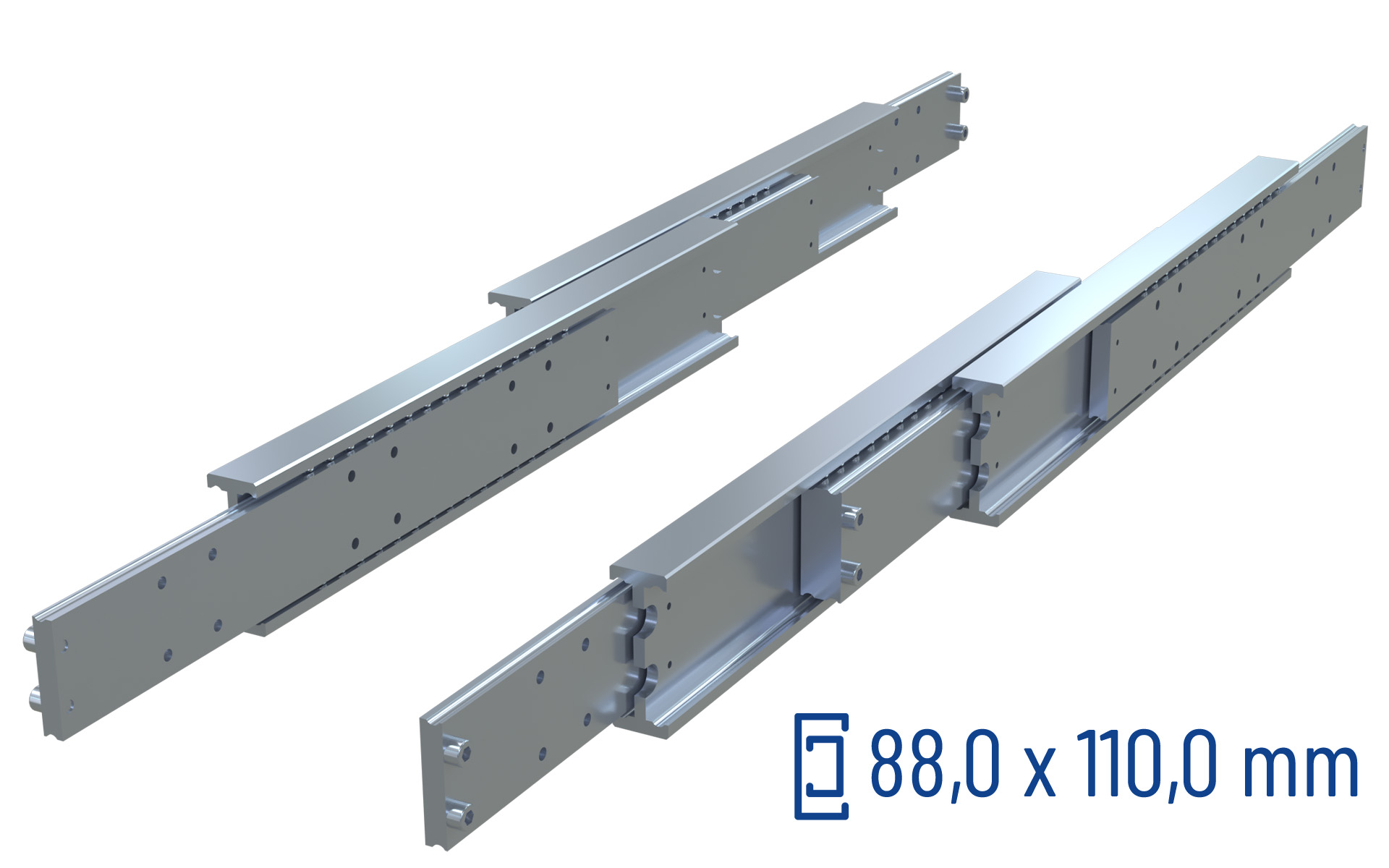 CNC-gefräste Teleskopschiene Überauszug 200% DDTS-110, bis 840 kg/Paar