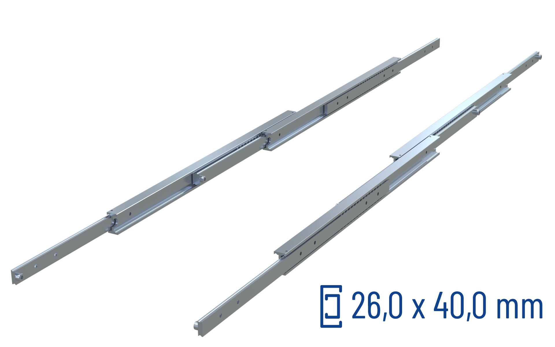 CNC-gefräste Teleskopschiene Überauszug 200% DDTS-45, bis 80 kg/Paar