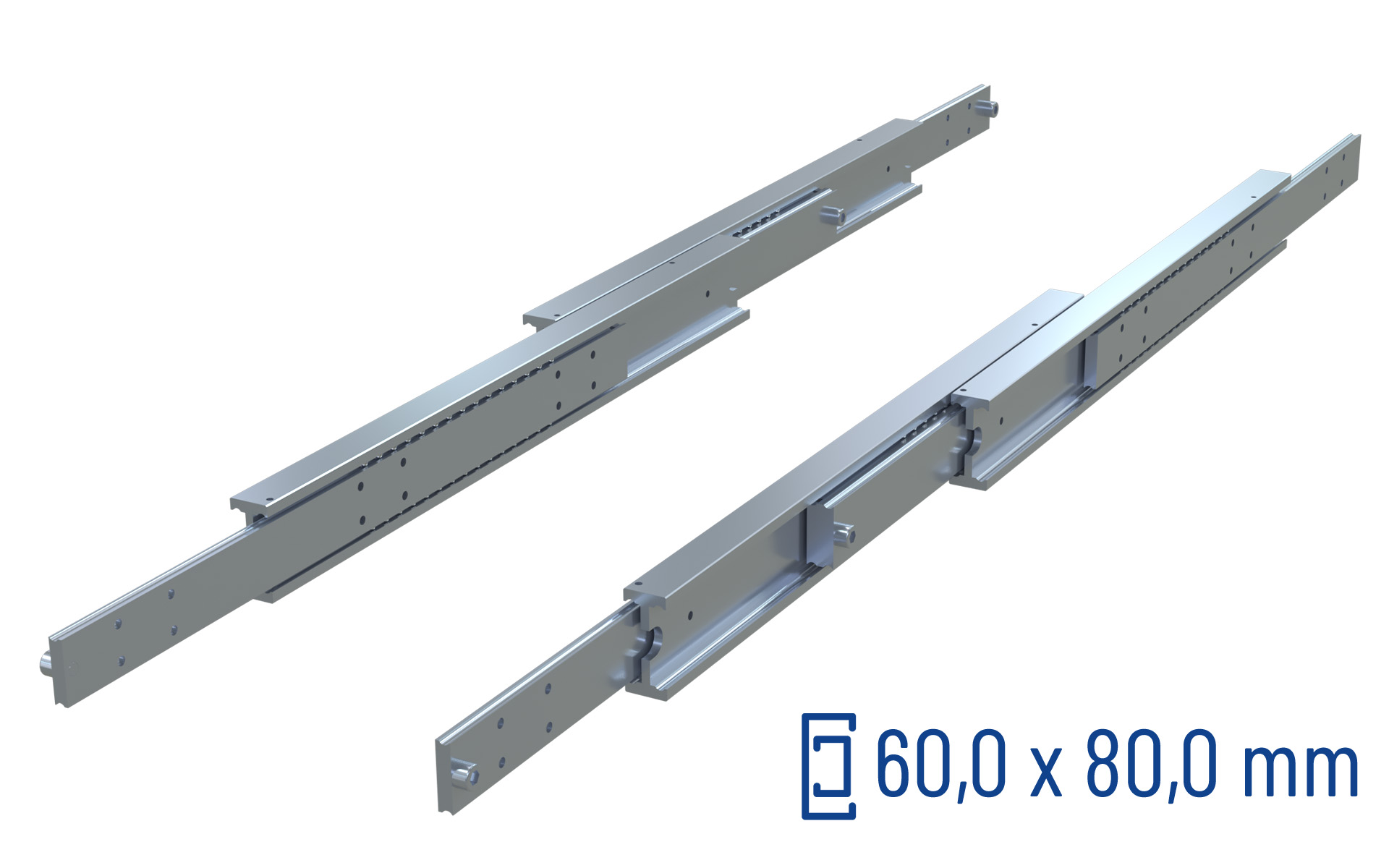 CNC-gefräste Teleskopschiene Überauszug 200% DDTS-80, bis 510 kg/Paar