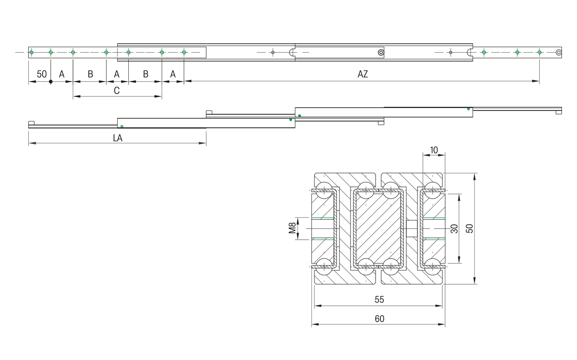 SCHOCK® Ultra-Schwerlast Teleskopschiene SDDTS-50 – Überauszug 200% – bis 110 kg/Paar – Bild 2