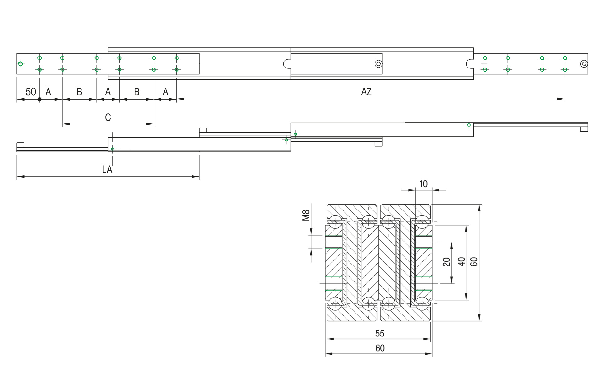 SCHOCK® Ultra-Schwerlast Teleskopschiene SDDTS-60 – Überauszug 200% – bis 120 kg/Paar – Bild 2