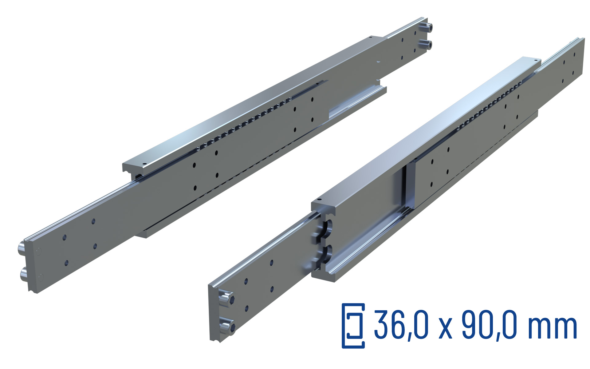 CNC-gefräste Teleskopschiene Vollauszug SDTS-90, bis 600 kg/Paar