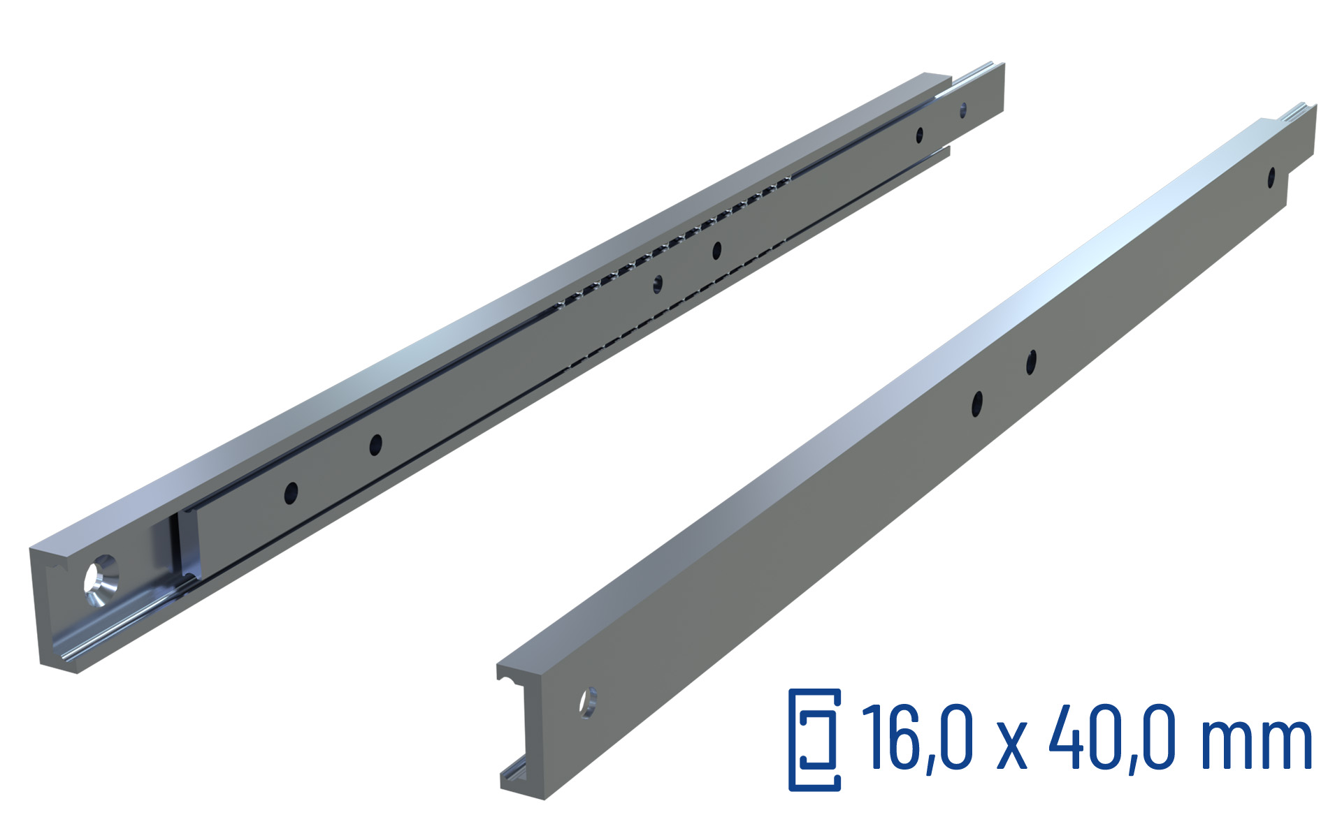 CNC-gefräste Teleskopschiene Teilauszug SOWST-40, bis 280 kg/Paar