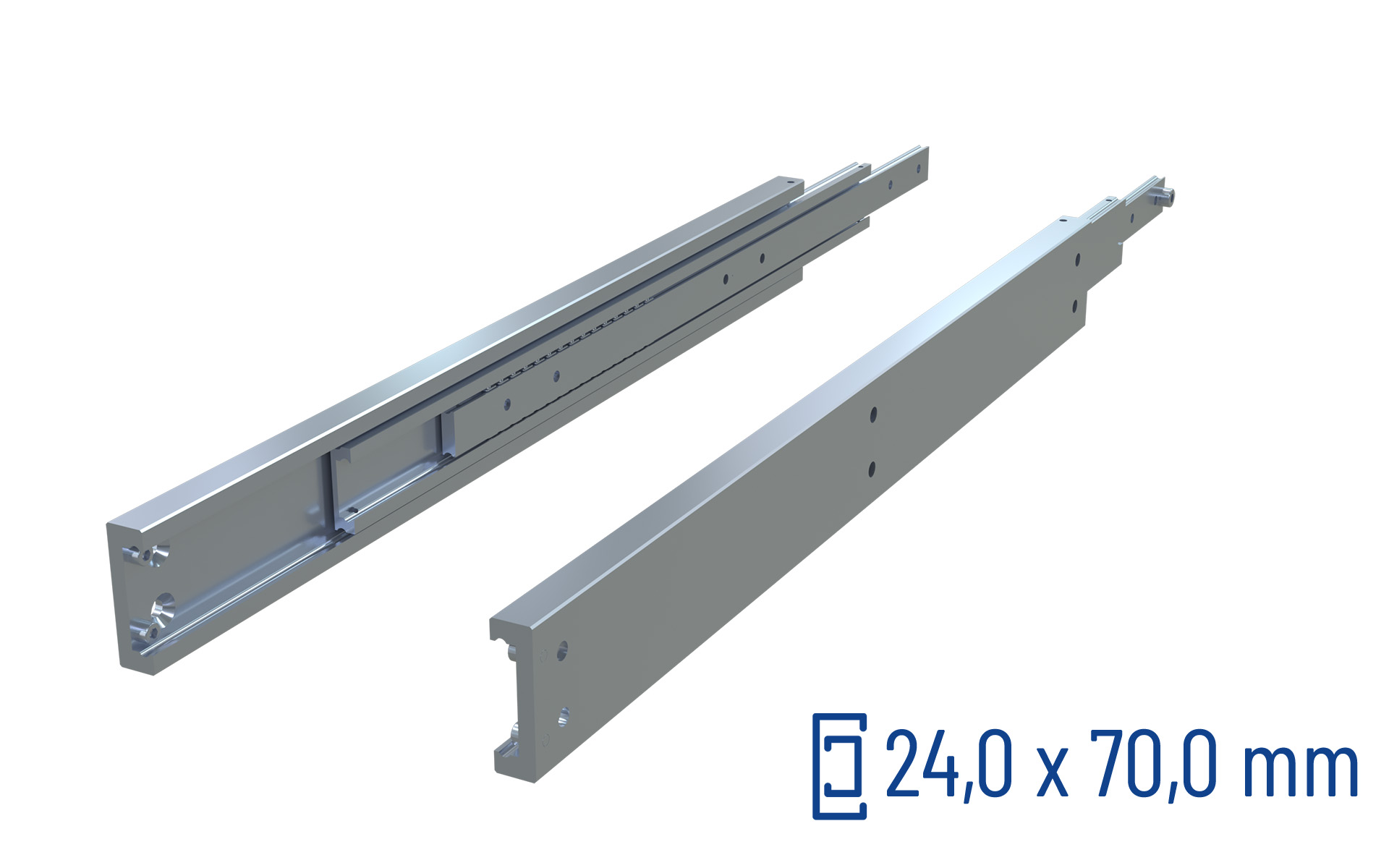 CNC-gefräste Teleskopschiene Vollauszug TSR-70, bis 435 kg/Paar