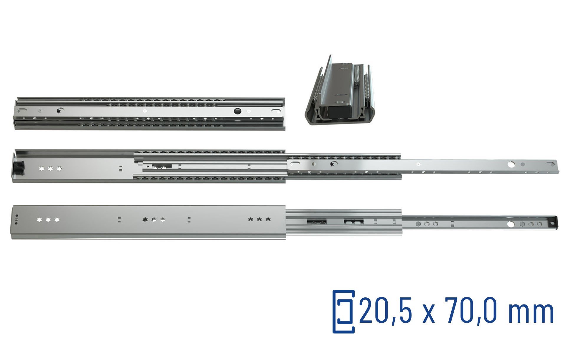 SCHOCK® Classic Teleskopschiene Vollauszug 070 – Zuhaltung, Auflagewinkel