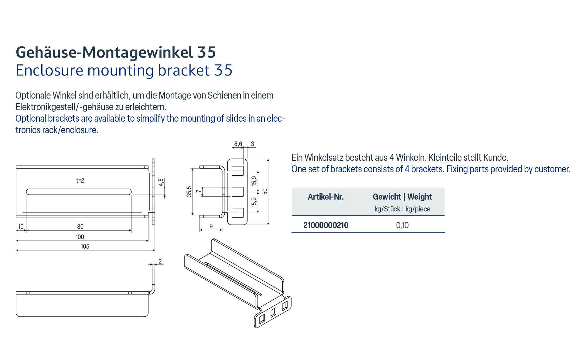 SCHOCK® 19-inch enclosure mounting bracket 35 for Select series 2016 and 2044 - Image 2