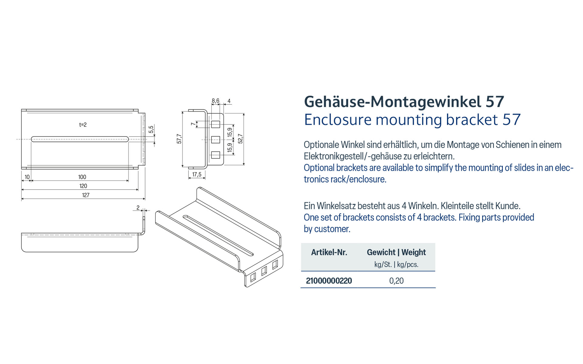 SCHOCK® 19-inch enclosure mounting bracket 57 for Select series 2039 - Image 2
